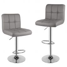 Modern Bar Stools Set of 2 PU Leather Swivel Bar Chairs for Breakfast Bar Kitchen, Grey