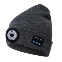 5.0 Wireless Knitted Music Bluetooth Hat with LED Light, Dark Grey