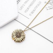 Flower Necklace Sunflower Double-layer Lettered Pendant Necklaces, Gold