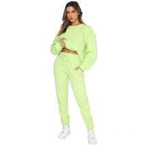 Autumn and Winter Round Neck Pullover Women's Fashion Casual Sweatshirt Set, Green / XXL
