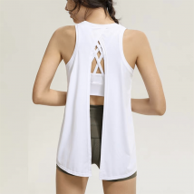 Loose Fitness Running Blouse Women's Summer Yoga Backless Sleeveless Sports Vest, White / S