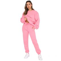 Autumn and Winter Round Neck Pullover Women's Fashion Casual Sweatshirt Set, Pink / L