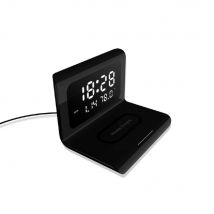 Wireless Charging Pad with LED Digital Alarm Mirror Clock, Black