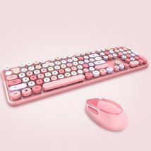 Sweet Mixed Color Cute Wireless Keyboard Mouse Set, Pink