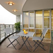3PCS Rattan Bistro Set Foldable Patio Chair Set Outdoor Garden Furniture, Grey