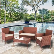 4-Seater Rattan Garden Furniture Patio Conversation Set Table Chairs, Brown / Without Cover