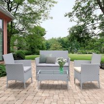 4-Seater Rattan Garden Furniture Patio Conversation Set Table Chairs, Grey / Without Cover