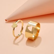 Creative Exquisite Fashion Couple Ring Set Lover Engagement Wedding Jewelry, Heart / Gold