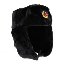 Chapeau de fourrure russe avec badge - Noir / S
