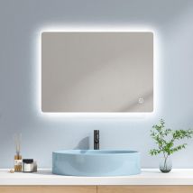 EMKE Badspiegel "LM09" Badezimmerspiegel mit integrierter Beleuchtung und vielseitigen Funktionen, rechteckig 80x60+Touch+Kaltweiß