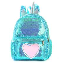 Dazzling Unicorn Backpack Sequin Cute Satchel Kids Children Travel Bookbag, Blue