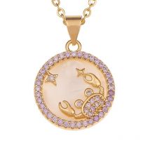 Bronze Stone Zircon Twelve Constellations Fashion Pendant Gift Necklace, Cancer