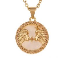 Bronze Stone Zircon Twelve Constellations Fashion Pendant Gift Necklace, Gemini