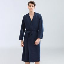 Men Women Plus Size Lounge Waffle Bathrobe Sleepwear, L / Men / Navy Blue