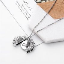 Flower Necklace Sunflower Double-layer Lettered Pendant Necklaces, Silver