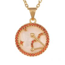 Bronze Stone Zircon Twelve Constellations Fashion Pendant Gift Necklace, Sagittarius