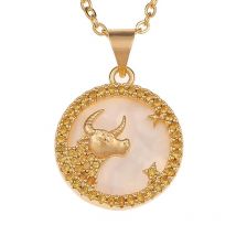 Bronze Stone Zircon Twelve Constellations Fashion Pendant Gift Necklace, Taurus
