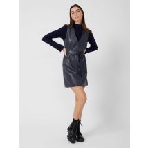 Ania Faux Leather Sleeveless Belted Mini Dress Slate Blue