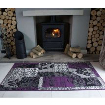 Purple Grey Modern Patchwork Runner Rugs - Milan - 60cm x 240cm Runner