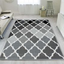 Black Grey Trellis Living Room Rug - Milan - 60cm x 110cm