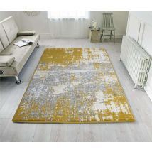 Yellow Grey Distressed Worn Look Living Room Rug - Milan - 60cm x 110cm