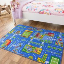Blue Village Roads Kids Play Mat - Kids - 80cm x 120cm