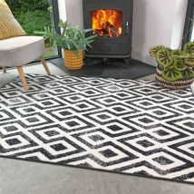 Geometric Black Ombre Living Room Rug - Enzo - 60cm x 110cm