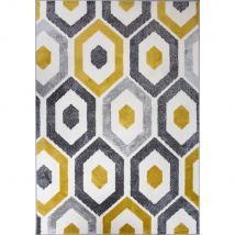 Yellow Geometric Honeycomb Living Room Rug - Enzo - 60cm x 110cm