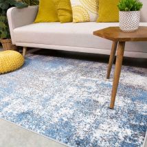 Modern Blue Abstract Distressed Living Room Rug - Enzo - 60cm x 110cm