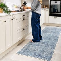 Washable Blue Geometric Runner - Plato - Everyday - 60cm x 240cm Runner