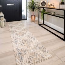 Natural Toned Diamond Hall Runner Rug - Ikaro - 60cm x 240cm Runner