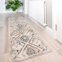 Soft Natural Blue Aztec Hallway Rug - Ikaro - 60cm x 110cm