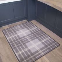 Grey Tartan Washable Non Slip Rug - Luna - 50cm x 80cm