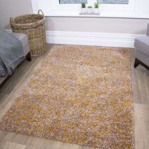 Mustard Soft Shaggy Living Room Rug - Murano - 80cm x 150cm