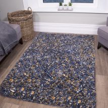 Blue Ochre Mottled Shaggy Rug - Murano - 60cm x 110cm