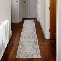 Grey Distressed Vintage Large Hall Runner Rugs - Oscar - 60cm x 240cm Runner