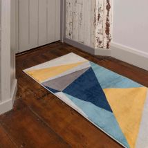Blue Yellow Pastel Abstract Large Hall Runner Rugs - Oscar - 60cm x 240cm Runner