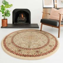 Traditional Cream Bordered Round Rug - Jasmine - 133cm x 133cm Circle