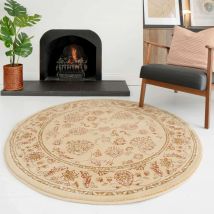 Traditional Cream Motif Round Rug - Jasmine - 133cm x 133cm Circle