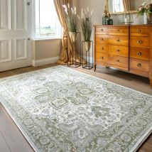Oriental Bordered Green Floral Living Room Rug - Catalina - 80cm x 150cm