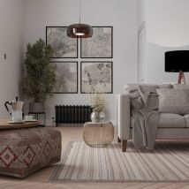 Beige Linear Bordered Area Rug - Rin - Ikaro - 120cm x 170cm