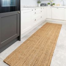 Natural Rustic Brown Bound Jute Hallway Runner  Rug - Juliette - 70cm x 240cm Runner