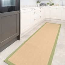 Green Cotton Border Natural Jute Hallway Runner Rug - Juliette - 70cm x 240cm Runner