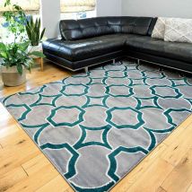Modern Emerald Green Trellis Living Room Rugs - Enzo - 60cm x 110cm