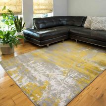 Modern Yellow Ochre Distressed Large Living Room Rugs - Enzo - 60cm x 110cm