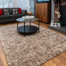 Beige Stripe Shaggy Rug Living Room - Murano - 60cm x 110cm