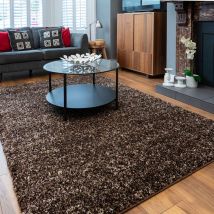 Brown Mottled Shaggy Living Room Rug - Murano - 80cm x 150cm