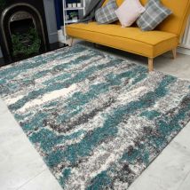 Blue Grey Cloud Mottled Shaggy Living Room Rug - Murano - 80cm x 150cm