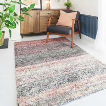 Blush Pink Stripe Shaggy Rug - Murano - 80cm x 150cm