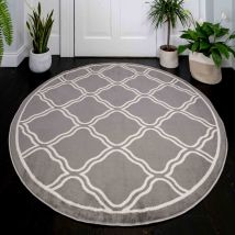 Circle Round Dark Grey Trellis Living Room Rug - Oscar - 120cm x 120cm Circle